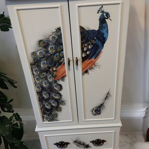 peacock jewelry armoire/hand- painted jewelry chest/ jewelry cabinet/  jewelry storage/ very large makeup and accessories organizer