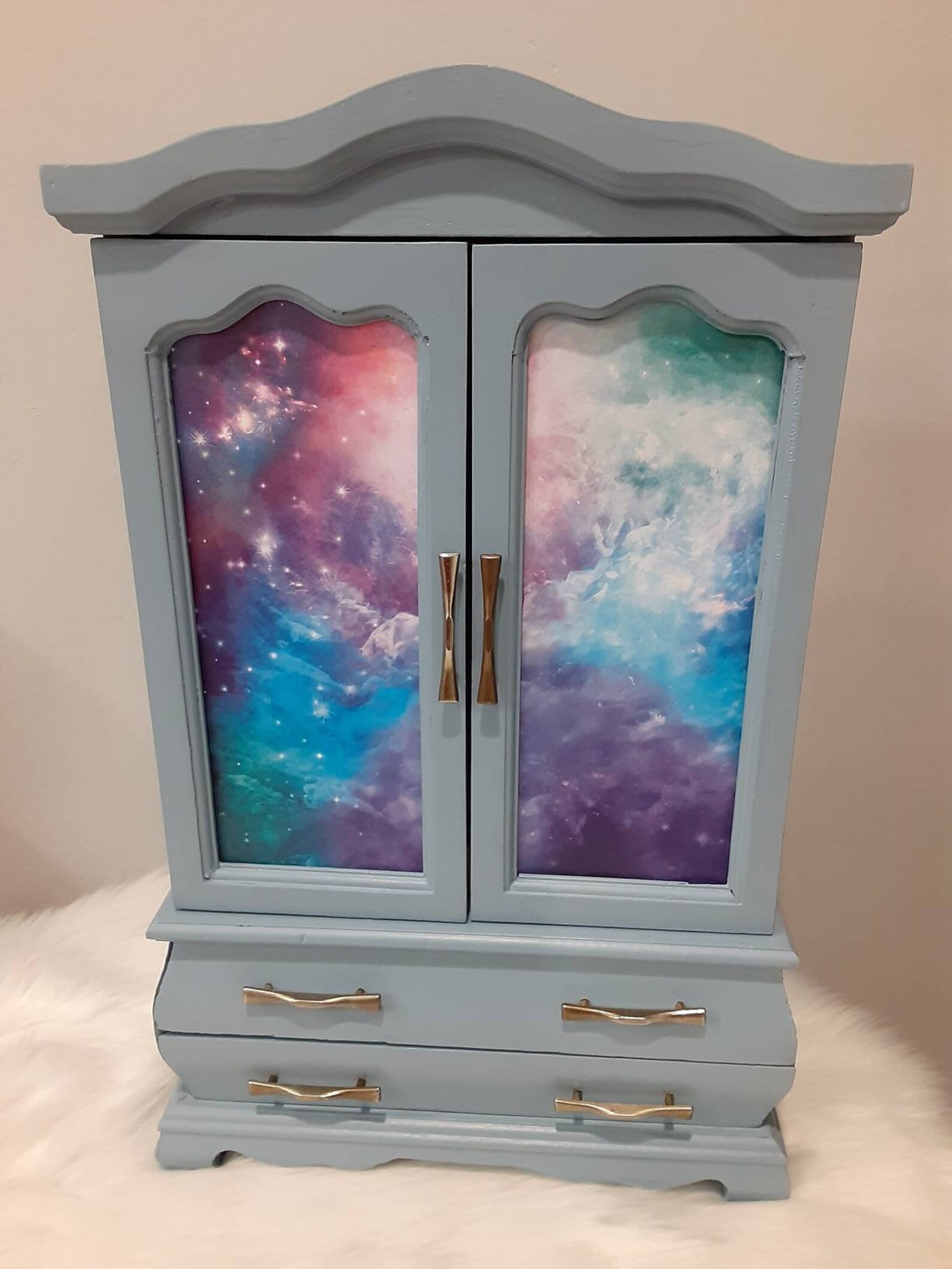 Restyled tabletop Jewelry armoire/handpainted decoupage blue Etsy