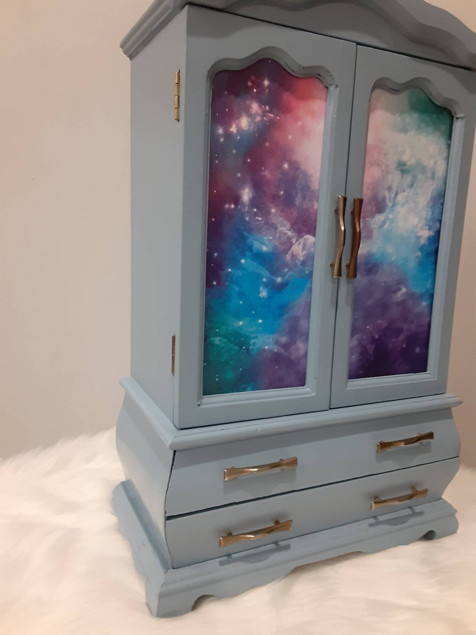 Restyled tabletop Jewelry armoire/handpainted decoupage blue Etsy