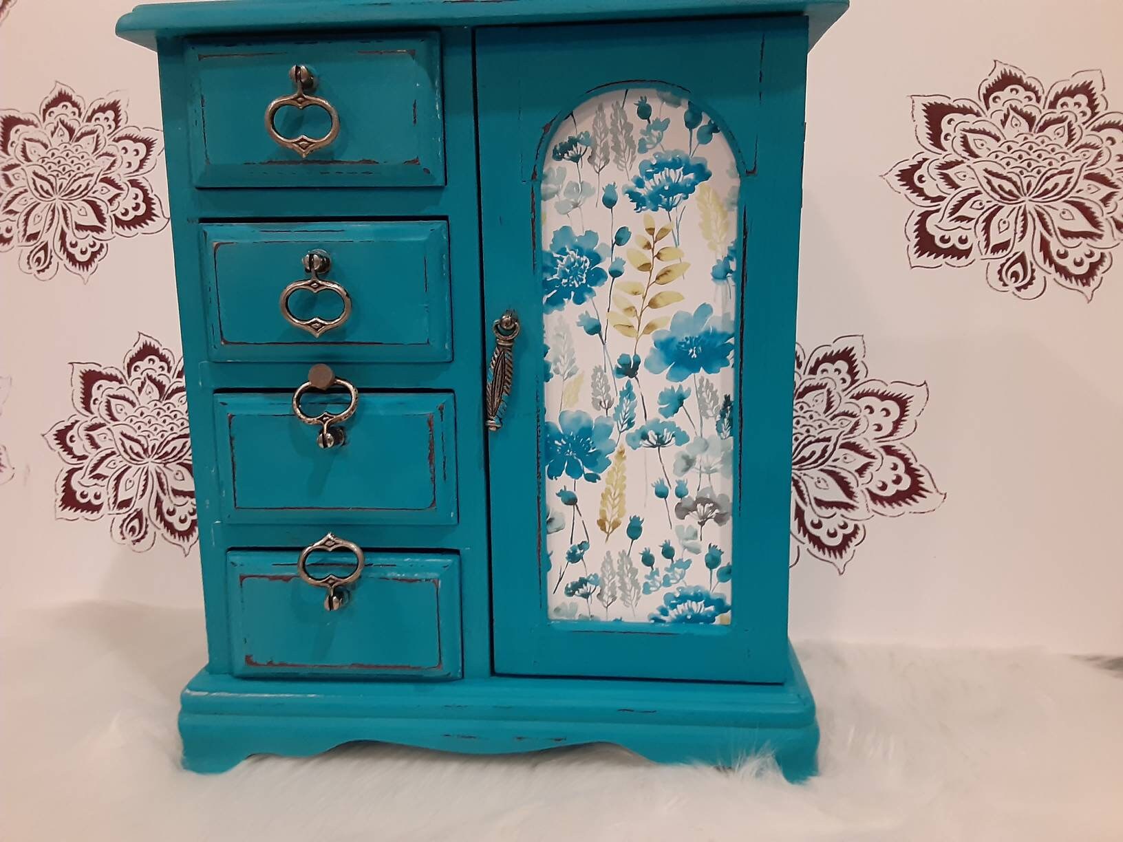 Handpainted teal chalk paint distressed Jewelry Box shabby Etsy