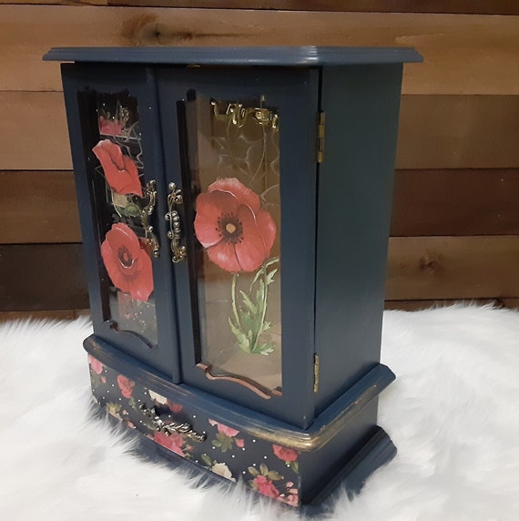 Blue Table Top Jewelry Box Armoire Organizer Poppy Blue Table Top Jewelry Box, Tabletop Jewelry Armoire