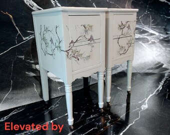 vintage painted nightstands, antique end tables, pair of bedroom tables, double nightstands