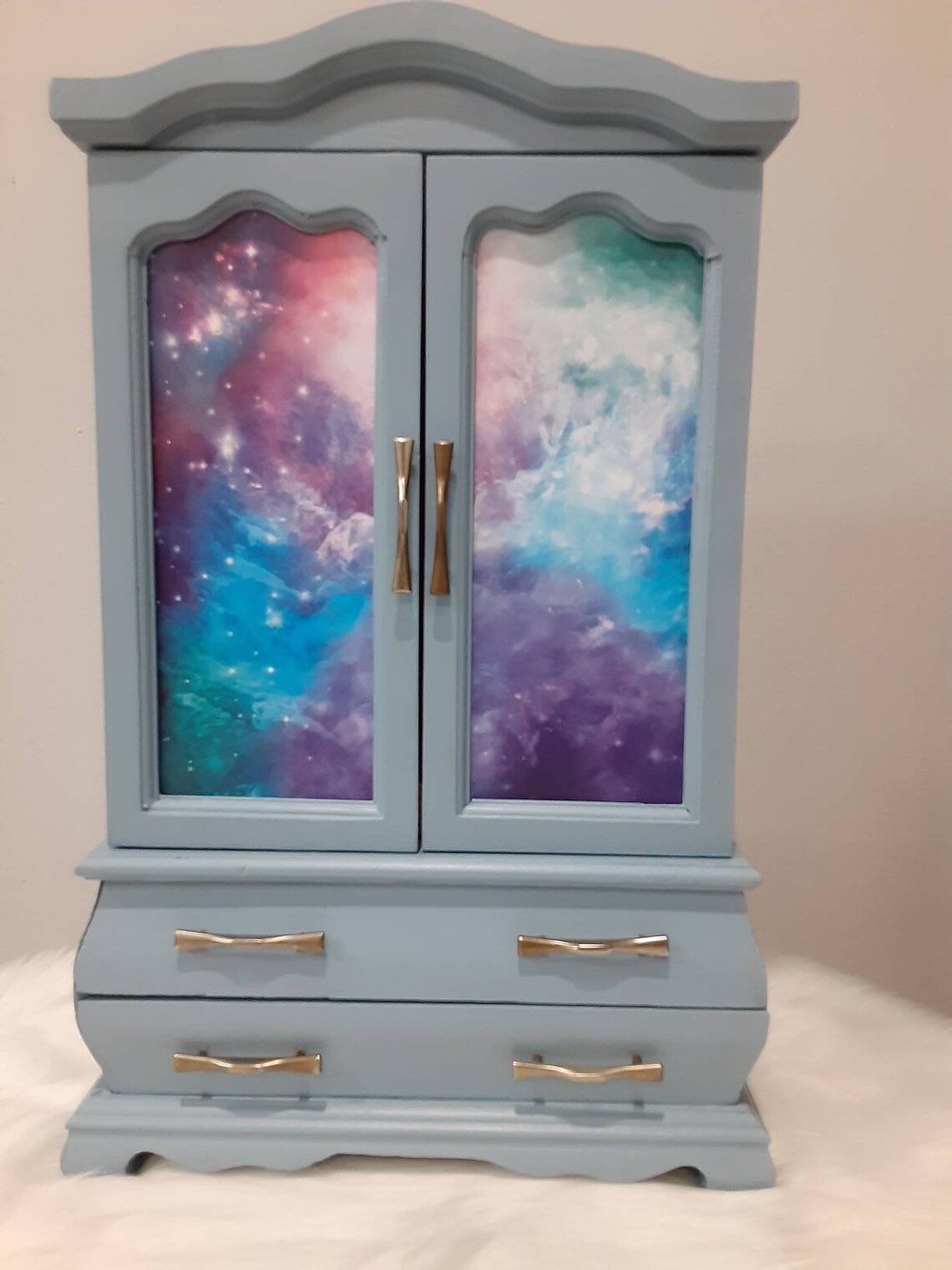 Restyled tabletop Jewelry armoire/handpainted decoupage blue Etsy