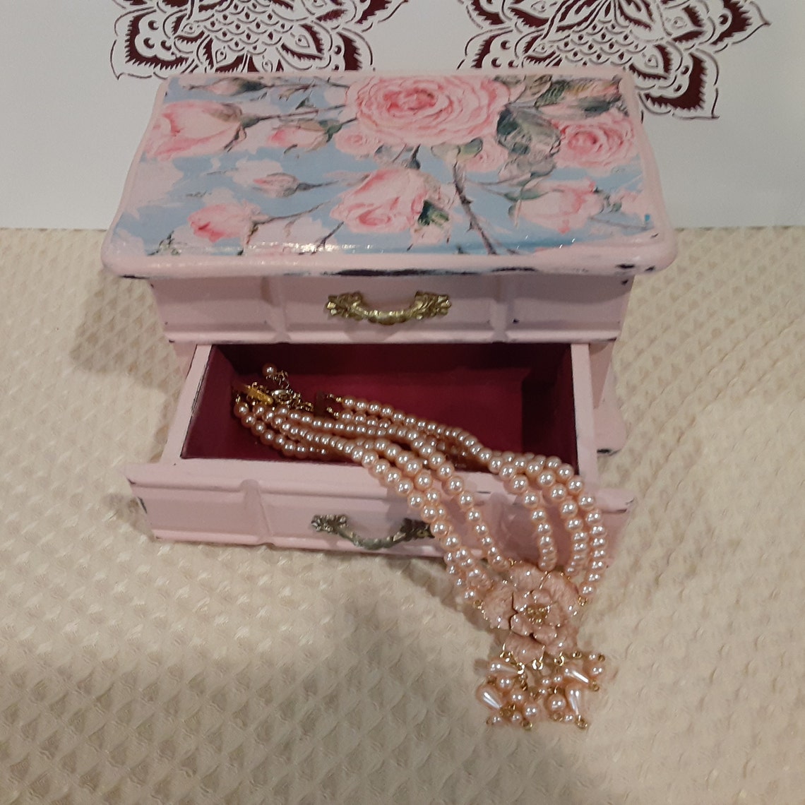 Hand painted chalk paint distressed jewelry box french cottage Etsy