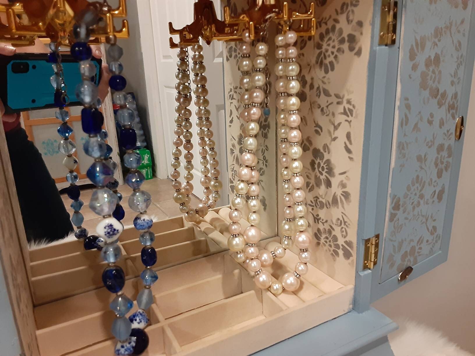 Restyled tabletop Jewelry armoire/handpainted decoupage blue Etsy