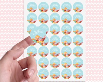 Happy Easter round stickers for gifts, Easter labels, Paper stickers for packaging