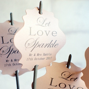 Wedding Sparkler Tags, Let Love Sparkle tags, personalised and printed on pearlescent card Nude