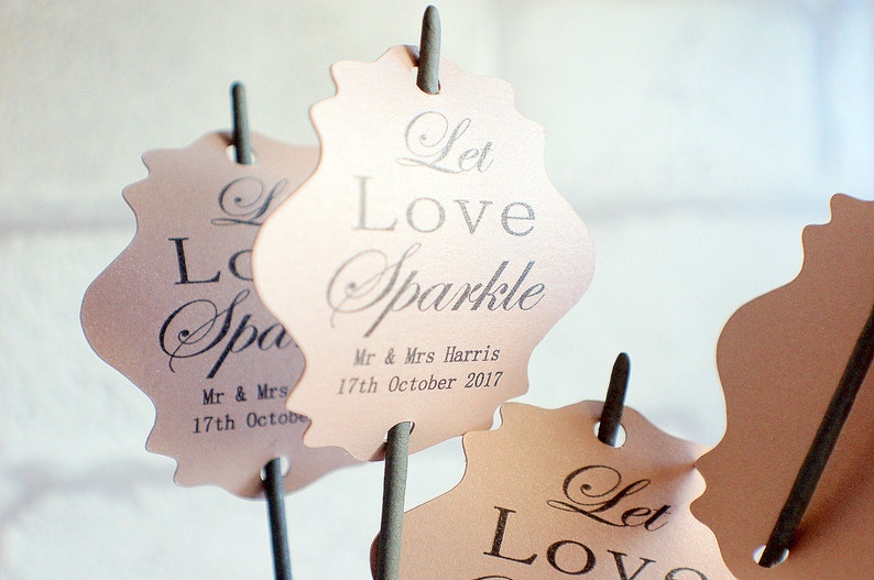Wedding Sparkler Tags, Let Love Sparkle tags, personalised and printed on pearlescent card Nude