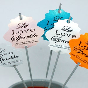 Wedding Sparkler Tags, Let Love Sparkle tags, personalised and printed on pearlescent card image 3