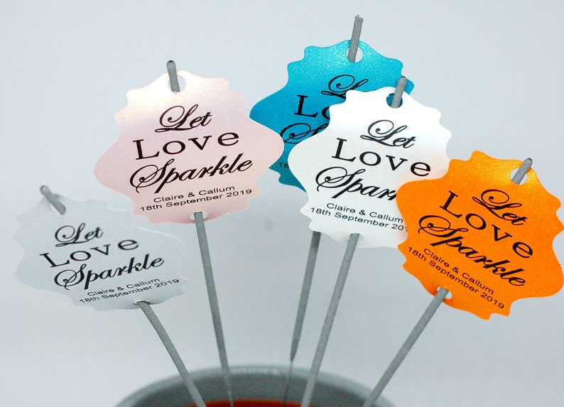 Wedding Sparkler Tags, Let Love Sparkle tags, personalised and printed on pearlescent card image 3