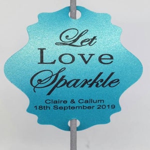 Wedding Sparkler Tags, Let Love Sparkle tags, personalised and printed on pearlescent card Turquoise