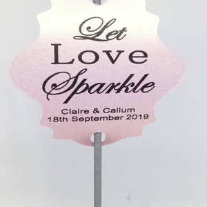 Wedding Sparkler Tags, Let Love Sparkle tags, personalised and printed on pearlescent card Rose Gold Shimmer