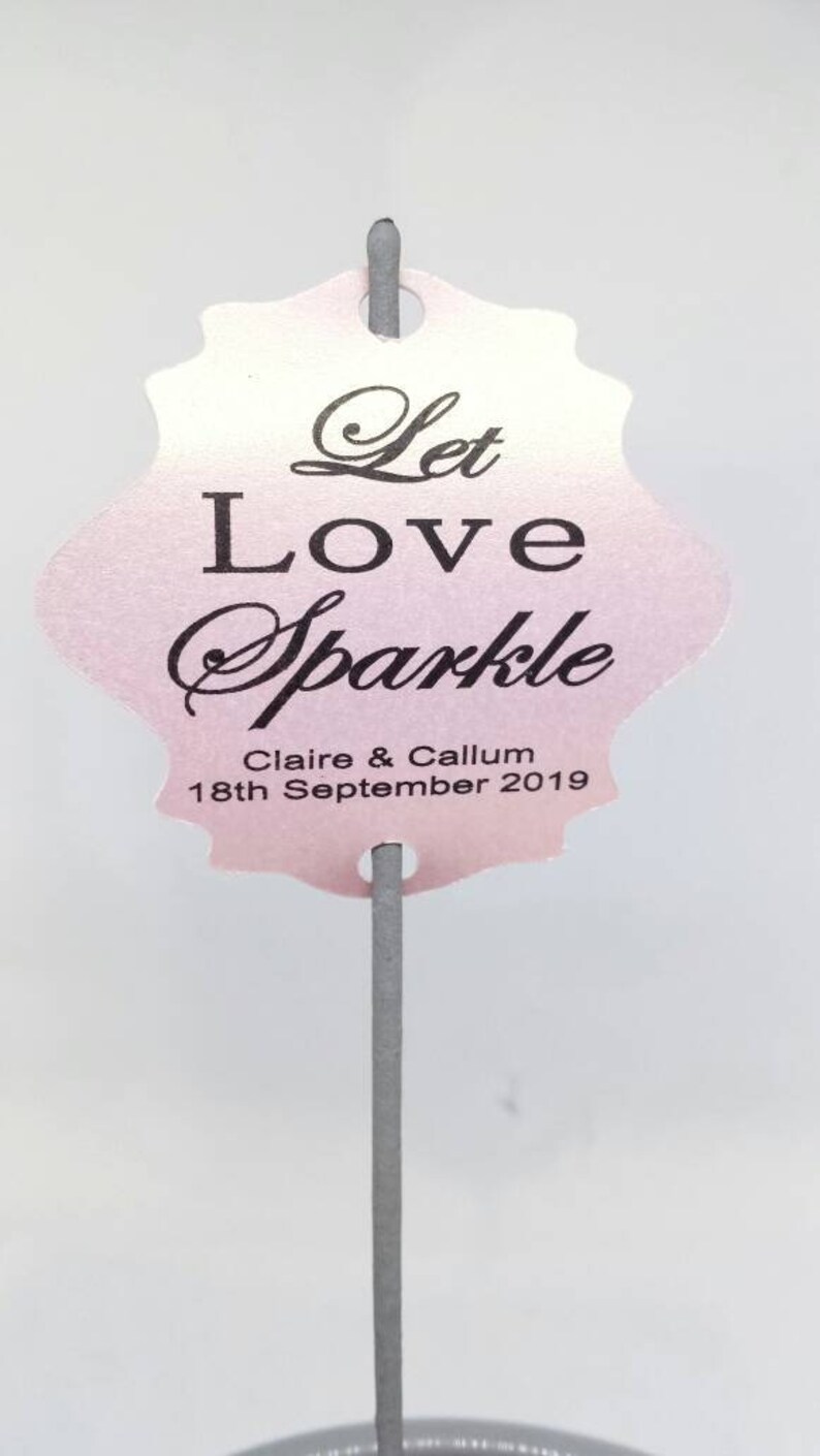 Wedding Sparkler Tags, Let Love Sparkle tags, personalised and printed on pearlescent card Rose Gold Shimmer