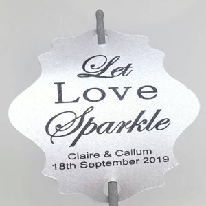 Wedding Sparkler Tags, Let Love Sparkle tags, personalised and printed on pearlescent card Pale Silver Pearl