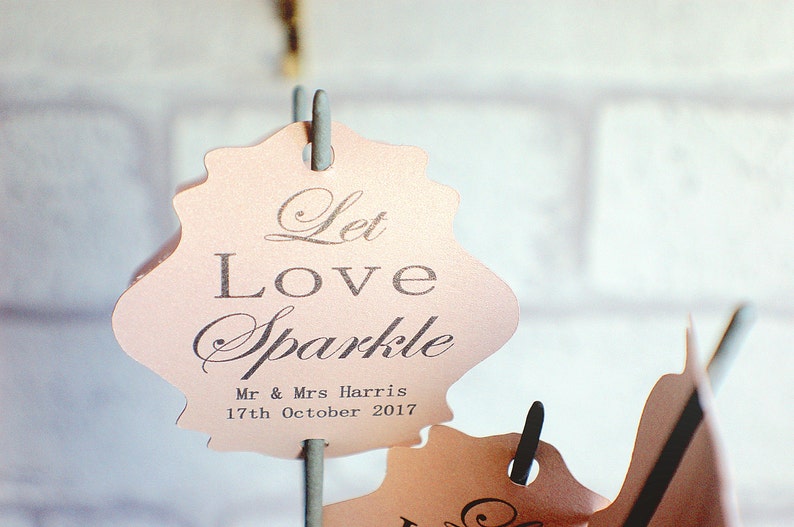 Wedding Sparkler Tags, Let Love Sparkle tags, personalised and printed on pearlescent card image 6