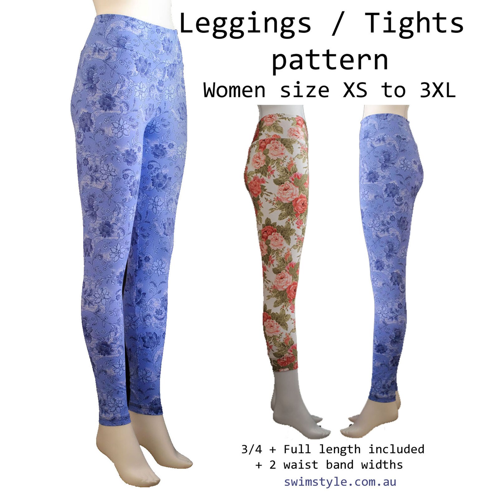 Leggings & 3/4 tights pdf sewing pattern womens multi size Etsy
