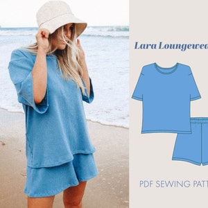 DIY Lounge wear sewing pattern | Loungewear PDF sewing pattern | Digital download | Easy pattern | Top and shorts High Waist shorts pattern