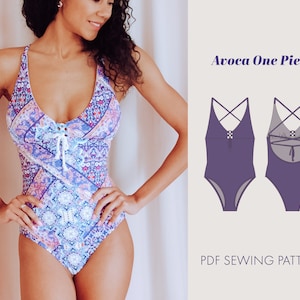 One piece Sewing Pattern Women Size XS to 3XL | V neckline PDF downloadable patterns | swimsuit pattern | one piece swimsuit | bathing suit