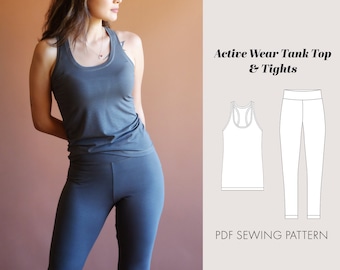 Tank Top and Tights Activewear Pattern | Women's easy T bar top & gym pants pdf sewing pattern | gym shorts pattern | tights | Leggings