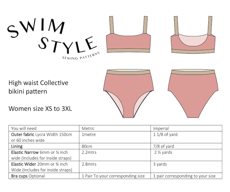 High Waist Collective Bikini Sewing Pattern Women Size XS to - Etsy