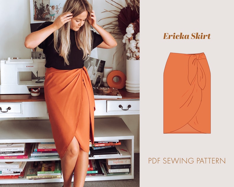 Womens Wrap Skirt Sewing Pattern Size XS to 3XL Midi Skirt pattern pdf sewing patterns wrap skirt pattern sewing pattern lot DIY image 1