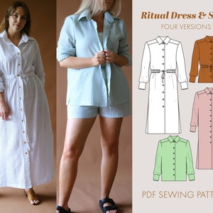 Shirt dress pattern | Shirt dress sewing pattern | Womens Shirt sewing pattern | Linen dress pattern | The Ritual Dress and Shirt pattern