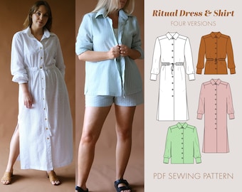 Shirt dress pattern | Shirt dress sewing pattern | Womens Shirt sewing pattern | Linen dress pattern | The Ritual Dress and Shirt pattern