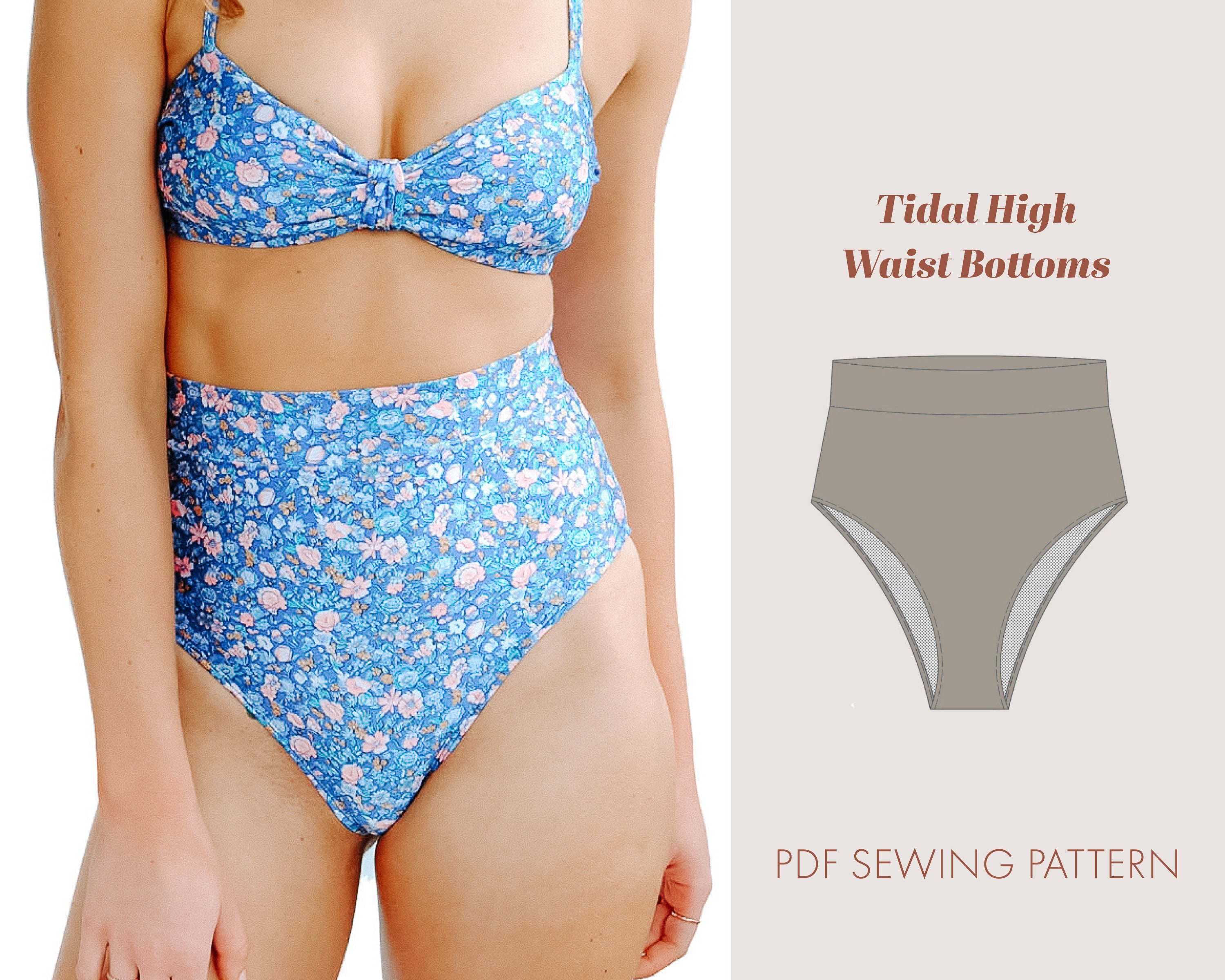 Sewing PDF Pattern High Waist Bikini Bottoms Sewing Pattern Women Bikini  Pattern High Cut Pattern High Waist Panties Swim Pattern 