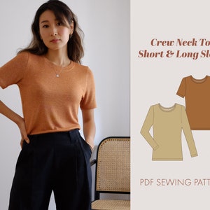 Crew neck top pattern womens sewing pattern | t shirt pattern | sewing pattern lot | long sleeve pattern | pdf sewing patterns | DIY top |
