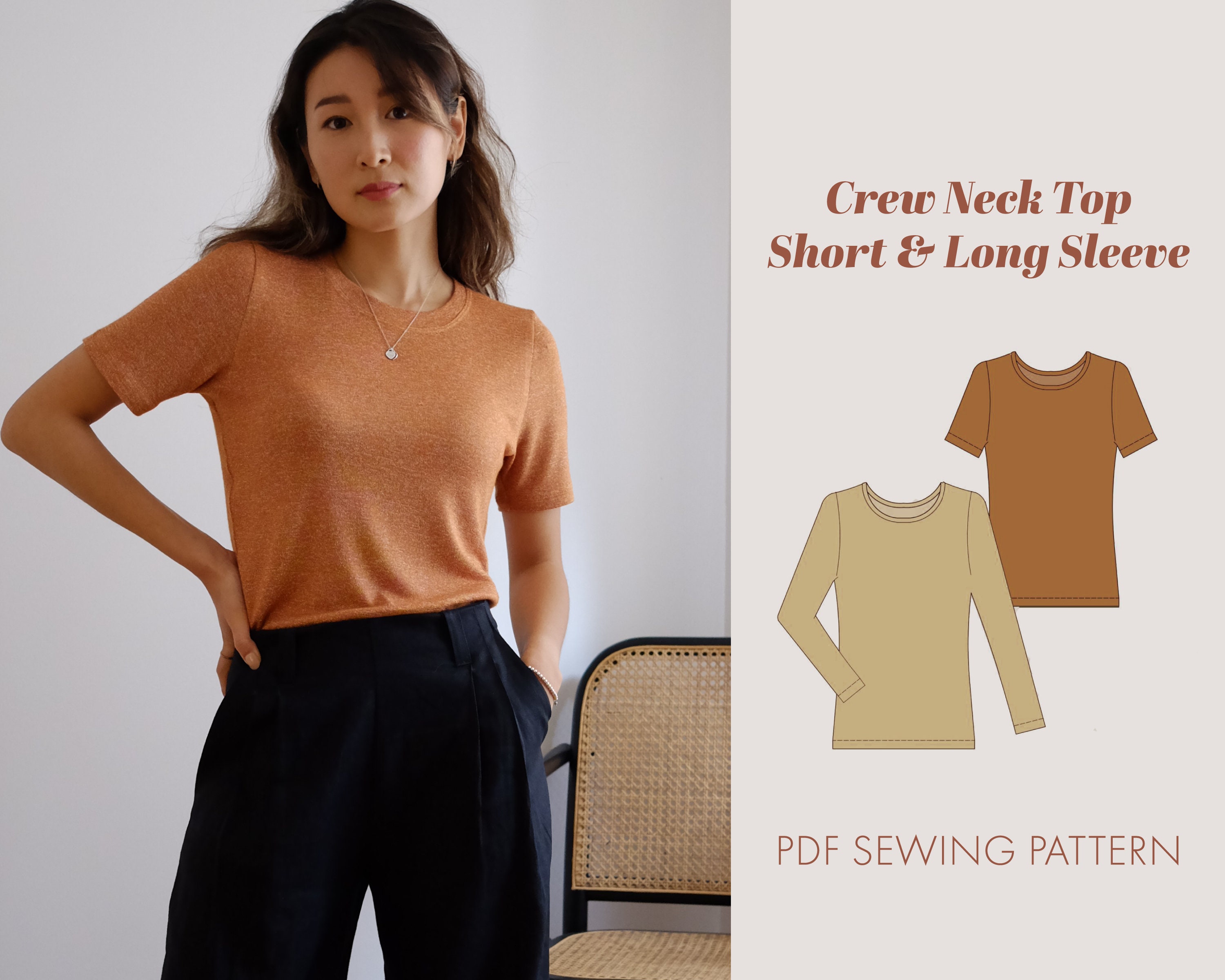 Crew Neck Top Pattern Womens Sewing Pattern T Shirt Pattern Sewing Pattern  Lot Long Sleeve Pattern Pdf Sewing Patterns DIY Top 