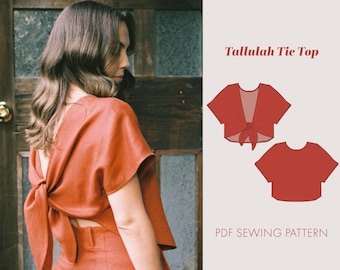 Tallulah tie top sewing pattern | pdf pattern womens top sewing pattern | crop top pattern | sewing patterns | Tie back top | DIY top