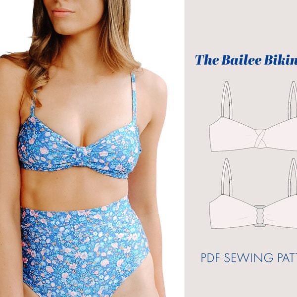 Bailee bikini top sewing pattern | DIY bikini top | DIY swimwear | Low cut top sewing pattern | pdf pattern | digital sewing pattern