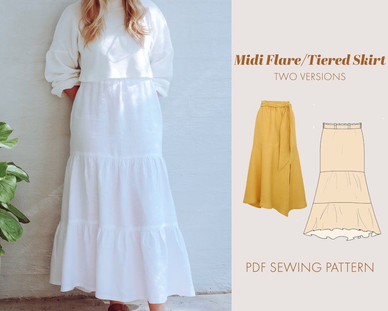 Midi Flare Skirt Sewing Pattern Womens PDF Midi Skirt - Etsy