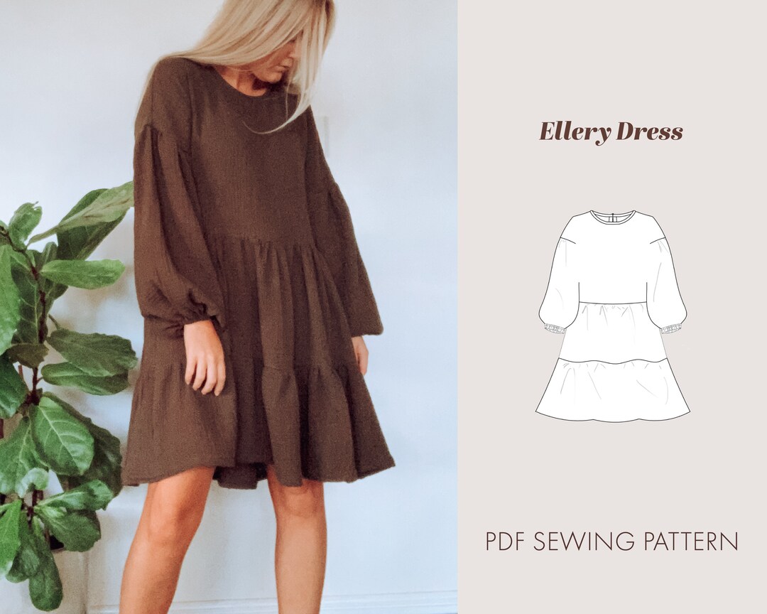 Womens Ellery Dress Sewing Pattern Babydoll Dress Pattern Puff Sleeve