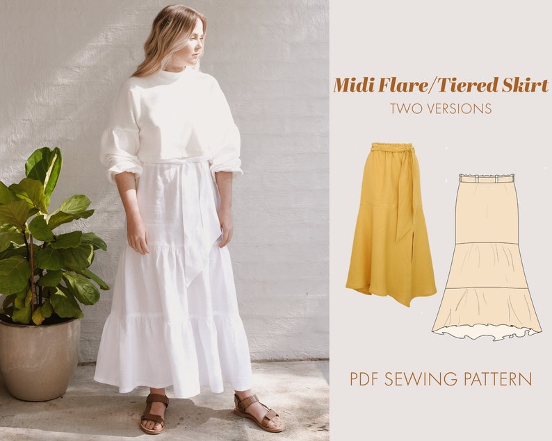 Midi Flare Skirt Sewing Pattern Womens PDF midi skirt | Etsy