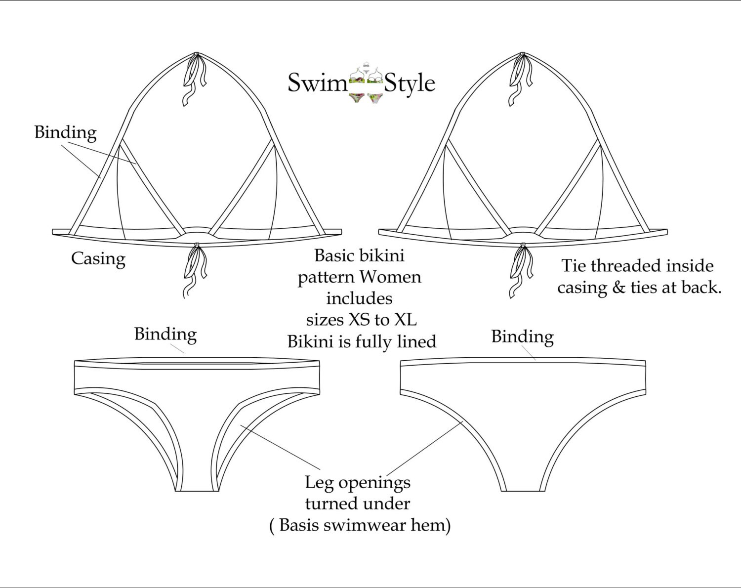 Basic bikini pdf Womens sewing pattern Etsy