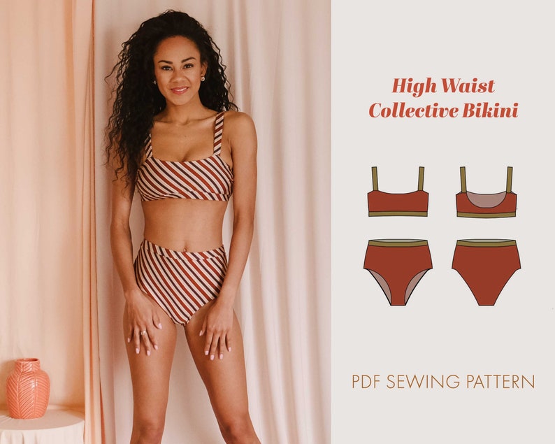 High Waist Collective bikini sewing pattern women size XS to XXXL bikini pattern pdf sewing pattern bathing suit pattern high cut image 1