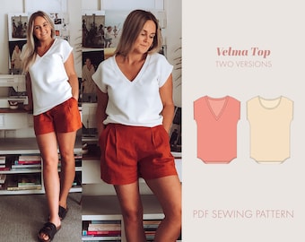 Knit top sewing pattern PDF | womens sewing patterns | v neck | work wear pattern | t shirt pattern | digital pattern | sewing pattern women