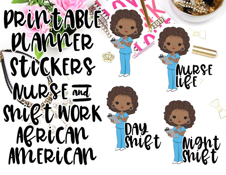 chibi african american nurse printable planner stickers