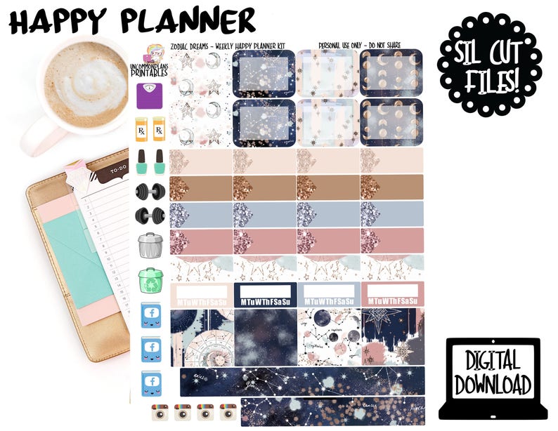 zodiac dreams printable planner stickers for the happy planner etsy
