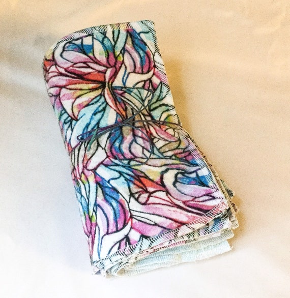 Kid's Napkins / Small Napkins / Cloth Wipes / Lunchbox Napkins / Reusable Napkins / Family Cloth / Flannel Napkins, Set of 10 Stained Glass