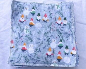 Napkins / Small Napkins / Cloth Wipes / Lunchbox Napkins / Reusable Napkins / Family Cloth, Set of 10 Winter Gnome Print