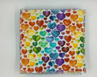 Kid's Lunchbox Napkins / Small Napkin / Cloth Wipes / Lunchbox Napkin / Reusable Napkin / Family Cloth, Set of 10 Rainbow Heart Print