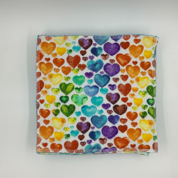 Kid's Lunchbox Napkins, Set of 10 Rainbow Heart Print