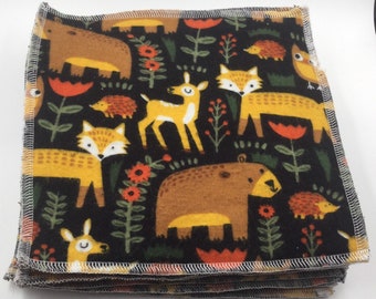 Napkins / Small Napkin / Cloth Wipes / Lunchbox Napkin / Reusable Napkin / Family Cloth, Set of 10 Woodland Animals Print