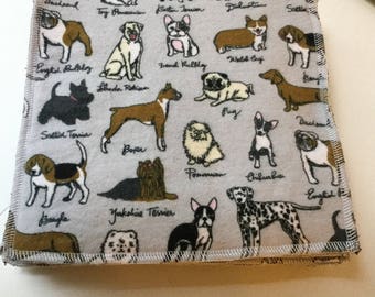 Small Napkin / Cloth Wipes / Lunchbox Napkin / Tea Napkin / Kids Napkin / Family Cloth, Set of 10 Dog Print