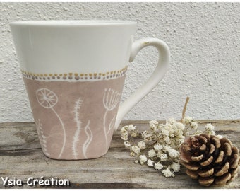 Taupebeige Keramiktasse, Blumenkaffeetasse, Porzellanteetasse
