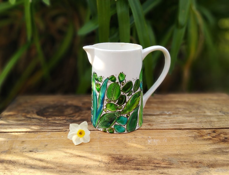 Green porcelain water pitcher, 70 cl ceramic pitcher, small artisanal water pitcher, natural pitcher image 6