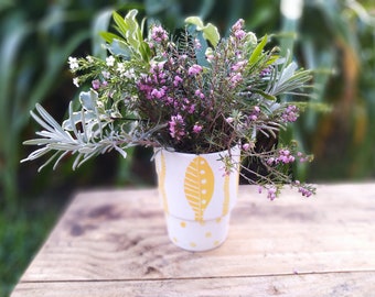 Small yellow ceramic vase, mini hand-painted porcelain vase, planter houseplant, small flower pot