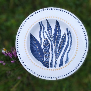 Decorative wall plate, blue and gold decoration for hanging, painted ceramic plate, wall art